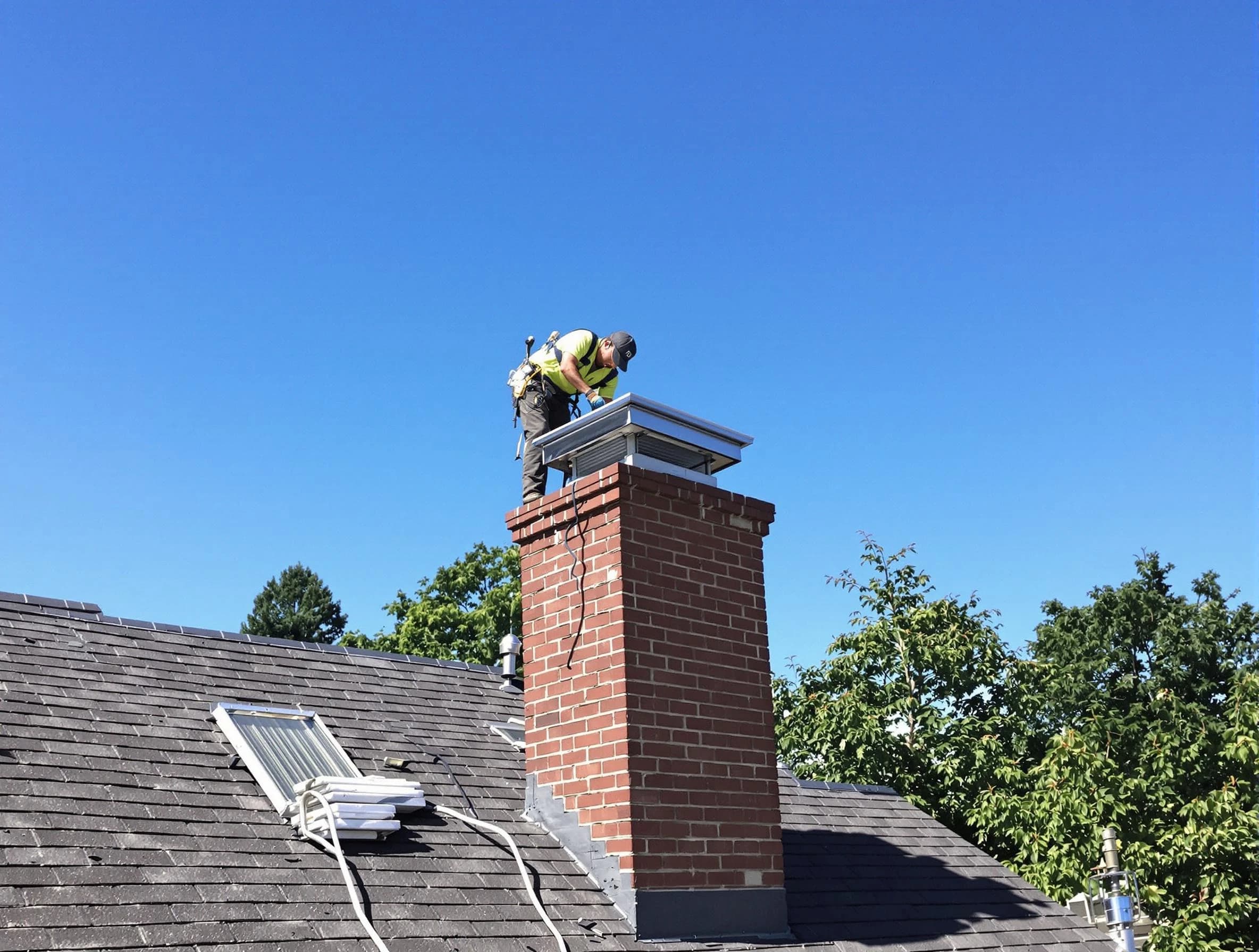 Portland Chimney Sweep technician measuring a chimney cap in Portland, TN