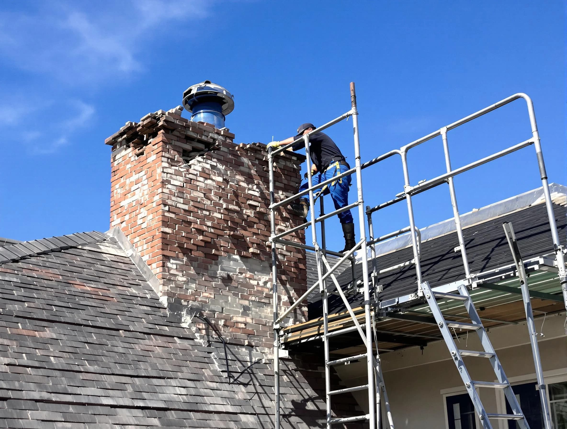Rebuilding a chimney structure by Portland Chimney Sweep in Portland, TN