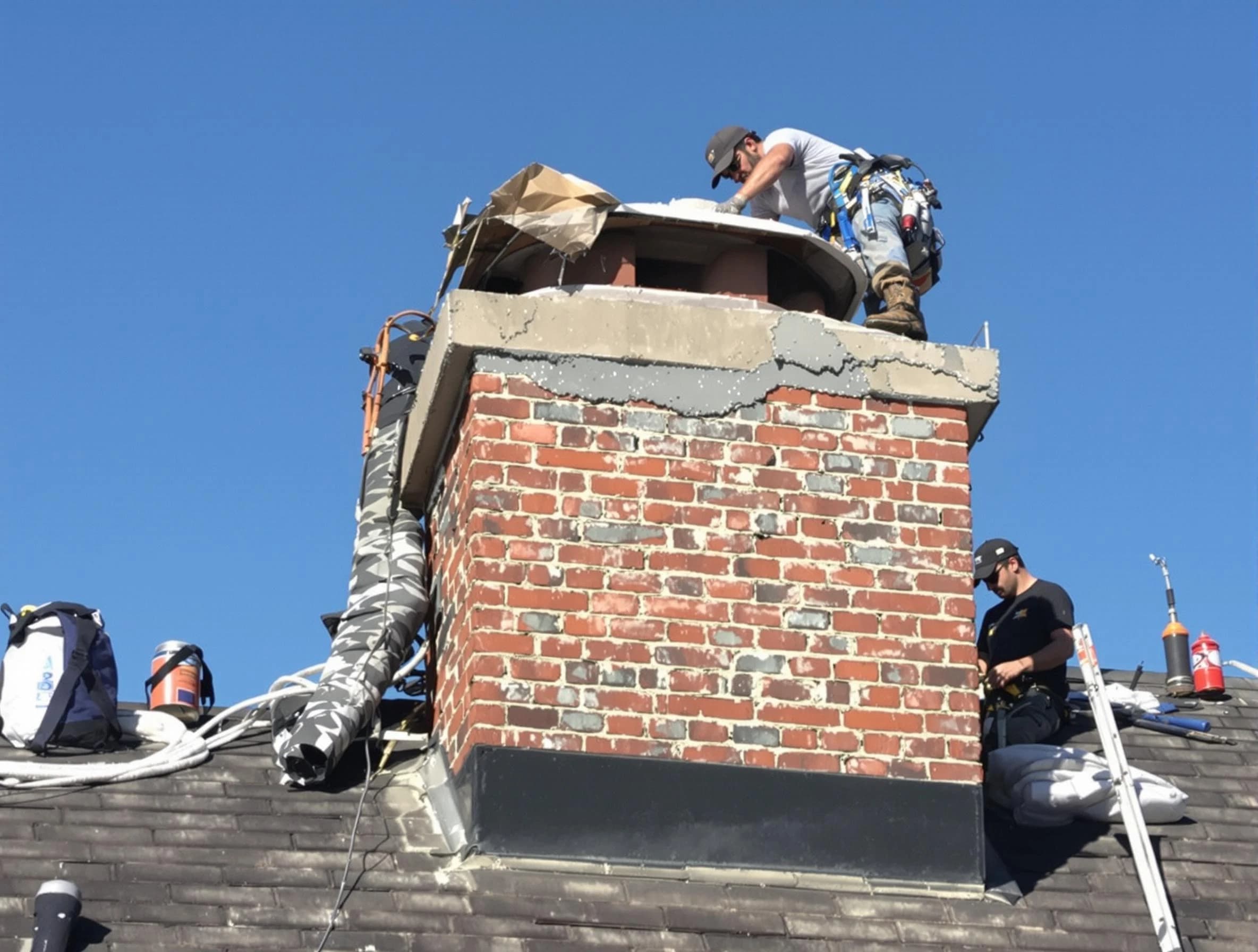 Portland Chimney Sweep installing a custom chimney crown in Portland, TN