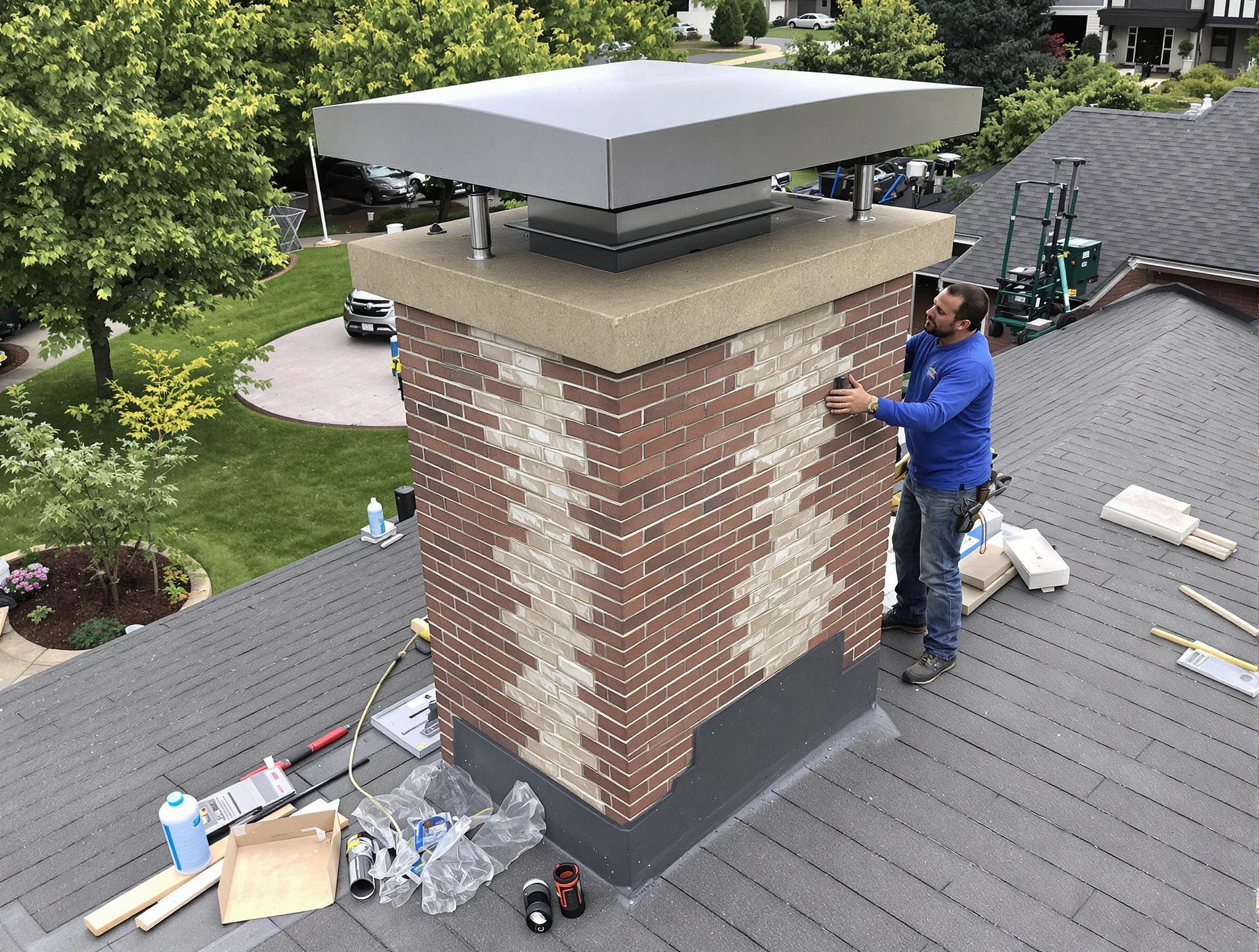 Portland Chimney Sweep team working on a custom chimney remodel in Portland, TN
